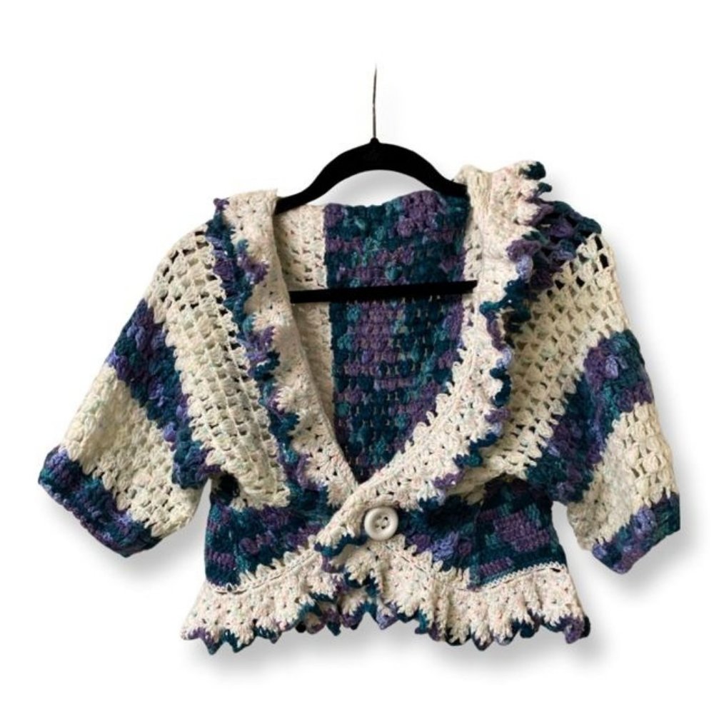 Handmade Crochet Jacket 1/2 Sleeve Vintage 1960's 1970's